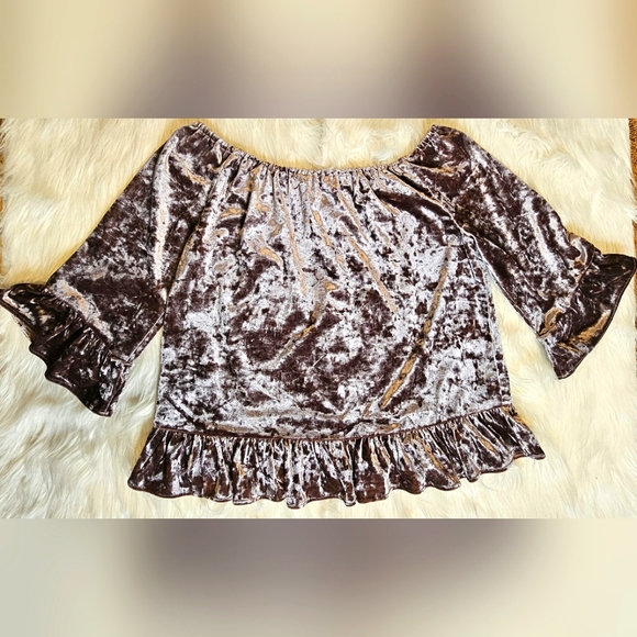 Anthropologie Sanctuary Julia Crushed Velvet Top Bell/Flare Sleeves Pink - Picture 2 of 13